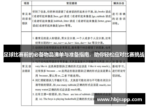 足球比赛前的必备物品清单与准备指南，助你轻松应对比赛挑战